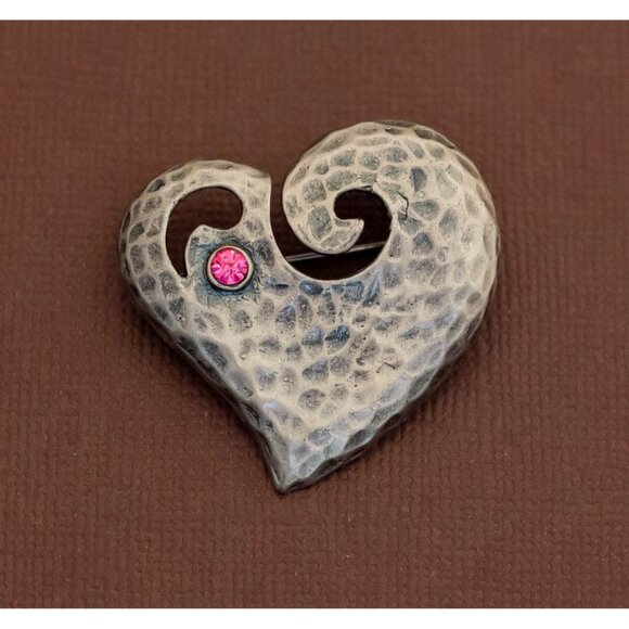 Vintage Abstract Heart Pink Rhinestone Brooch by DD - U20 - Picture 1 of 2